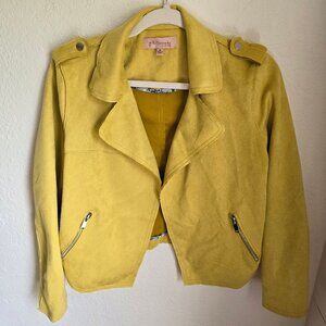 Philosophy Cut & Sew Yellow Faux Suede Moto Style Open Jacket Size M *Like New*